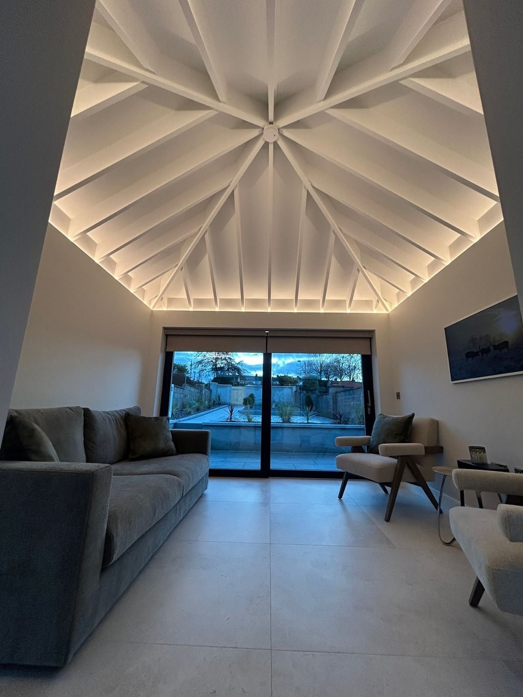 Vaulted timber-beamed garden room extension by Summerville Contractors